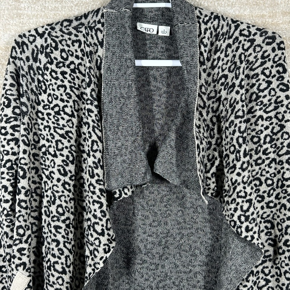 Cato Womens Indie Sleaze Leopard Print Waterfall Cardigan Gray Black Size S